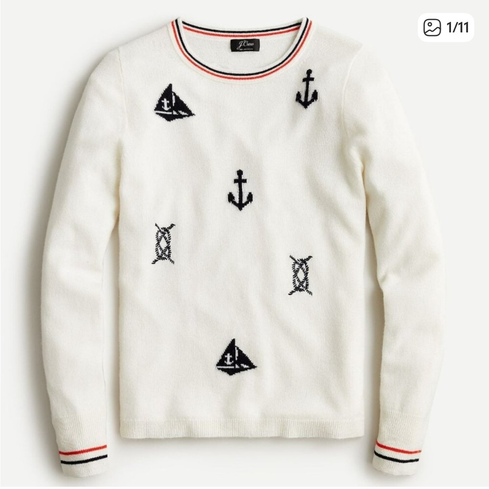 J. Crew Cashmere crewneck sweater with nautical embroidery